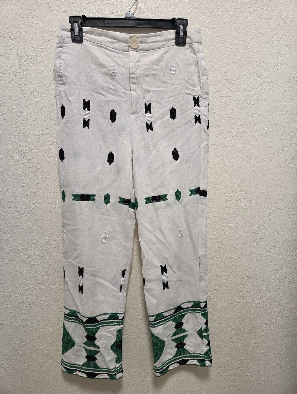 Zara Boho Embroidered Wide-Leg Pants Linen - Picture 3 of 7